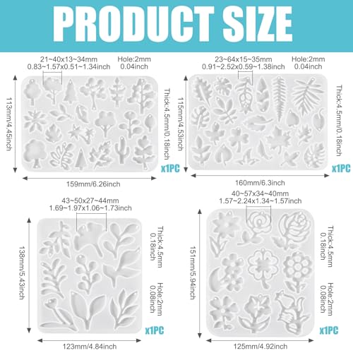 4Pcs Bloem Hars Mallen Blad Siliconen Mallen Kerstbomen Epoxy Hars Gieten Mallen Voor Diy Craft Hangers Sieraden Maken 3