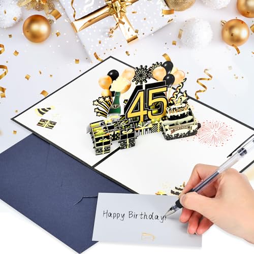 Verjaardagskaart voor 45e pop-up wenskaarten, 3D-pop-upkaart, verjaardagskaarten met envelop voor vrouwen, moeders, meisjes, mannen, vrienden, romantische geschenkkaart 3