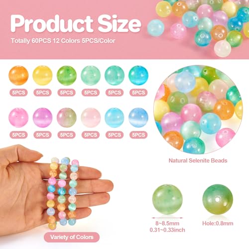 60 st Natuurlijke Selenite kralen 8.5mm Rond Spacer Kralen 12 Kleuren Midden Geborsteld Selenite kralen voor DIY armband ketting oorbellen sieraden maken 4