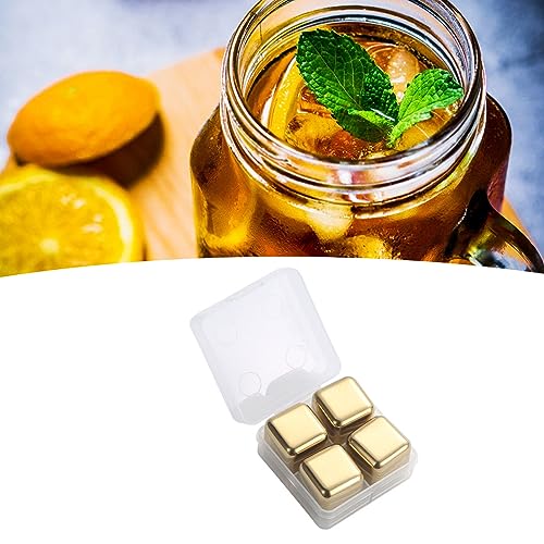 Verpakking van 4 IJsstenen Whisky Systeem Metalen Ice Cubes Herbruikbaar Clean Roestvrij stalen Ice Cube Stone Quick Cooling Siliconen Ice Clip voor (BuachoisBkm-11) 4