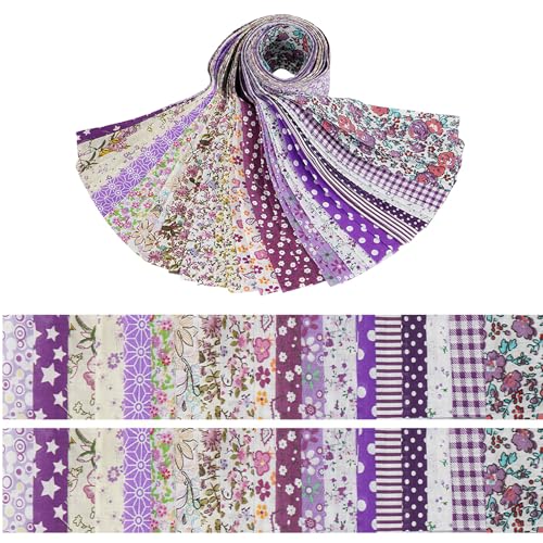 40 Rolls Katoen Quiltstof Bloempatronen, 20 Styles Pre-Cut 2.5 x 19.69 Inch Fabric Strips voor DIY Crafts Naaien, Poppenkleding, Kussendecoratie (Paars 6x50cm, 2