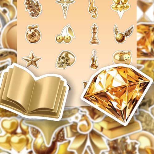Gold Stickers voor tieners en volwassenen, 50 stuks, Gold Vinyl Sticker Set, Auto, Motorfiets, Fiets, Skateboard, Snowboard, Bagage, Laptop, Koffer, Helm, Motorfiets, Computer 4
