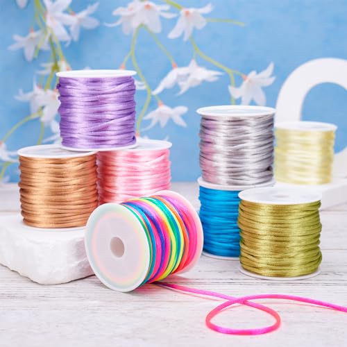 8 rollen Nylon kralen koorden 8 kleuren 2MM ronde gevlochten satijnen koorden Chinese knoop maken Cords Rattail Wires Nylon String voor het knutselen kralen 3