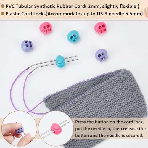 9,8m Stitch Cord, 2mm Holle Rubber Tube, Breien kappers koord met 5.5mm Hole naaldstoppers voor het vasthouden van steken, armband, ketting kralen, kleurrijke 4