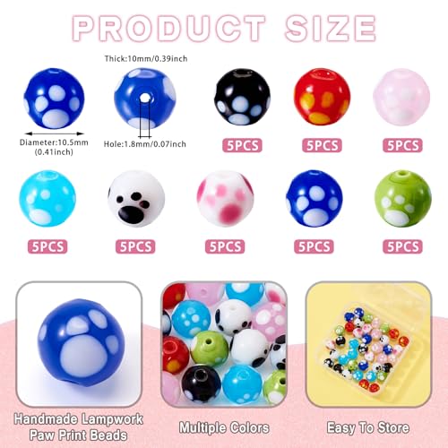 40 st. Paw Print Lampwerk kralen 10mm Ronde Handgemaakte Lampwerk Spacer kralen met kat / hond Paw Afdrukken 8 Kleuren voor DIY ketting armband sieraden maken 4