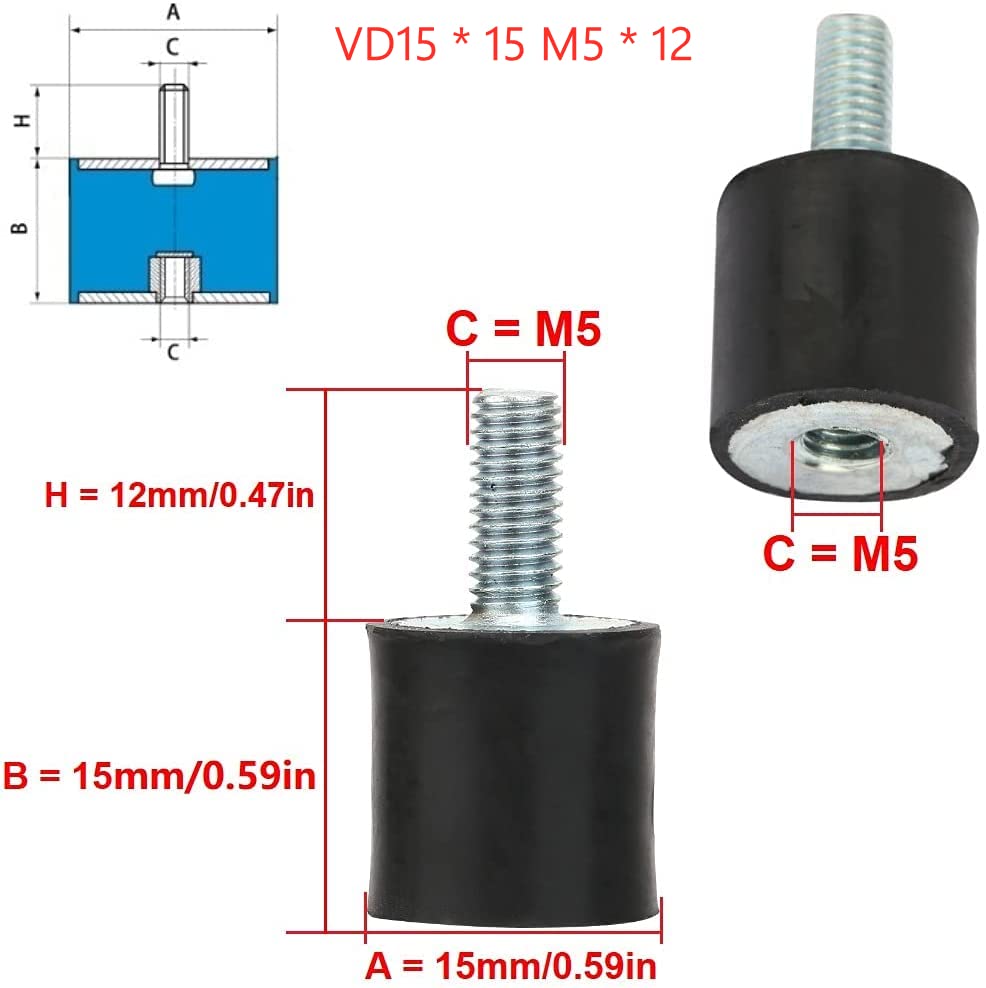 4 st M3 M5 M6 Rubberen bevestigingen Antivibratie Silentblock Car Boat Bobbins Black and Silver Mechanical Tril Damping Ondersteunt Trilling Dempende Pads Shock Absorbers (VD15*15 M5*12)