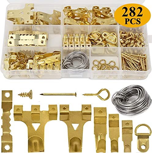 Sea 284 Pieces Photo Hooks, Heavy Duty Picture Hanging Kit voor Photo Frame Attachment, Verschillende Photo Hanger Set met stalen haken, Sawtooth hangers, D-Ring, Steel Wire, Nails, Schroeven 3