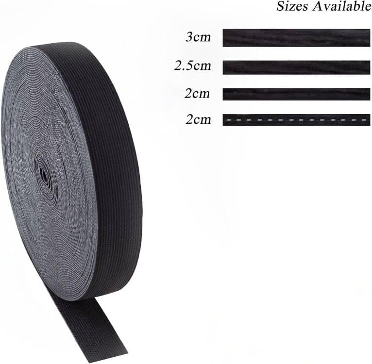 Rubberen band, 20 m, elastische band, 2 cm breed, elastiek wassen, elastische band (20 m / 2 cm zwart) 5