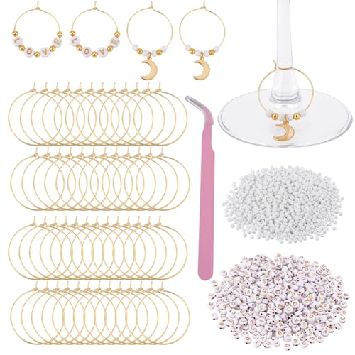 DIY Kralen maken Kit, DIY Wijnglas Charms Glazen Marker Tag voor bruiloft Cocktail Kip Party Decoratie, 34 x 30 x 0,5mm