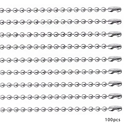 100st DIY Roestvrij stalen kogel kralen ketting Vernikkelde bal ketting ketting 2.4mm Kralen verstelbaar Metalen Pull Chain Extension Kralen Ketting met Matching Connector sieraden Bevindingen (15cm)
