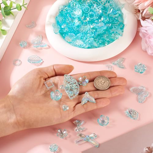 100g diverse acryl kralen bloem kraal caps boeg vlinder zeemeermin staart blad esthetische ambachtelijke kralen bulk voor vriendschap armband sieraden maken, bleke turquoise 5