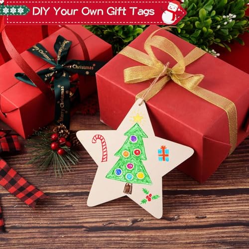 Verpakking van 20 grote houten poinsettia's voor opknoping 14 cm met touw, houten ster voor decoratie, handgemaakt voor kerstboom decoraties (grote sterren) 5