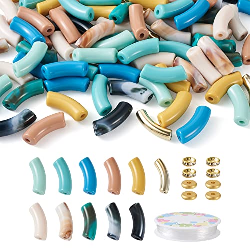 150 st. Gebogen Noodle Tube Kralen Bamboe Armband Armband Dikke Acryl Tube Kralen met Spacer Kralen Elastische Draad voor ketting armbanden sieraden maken