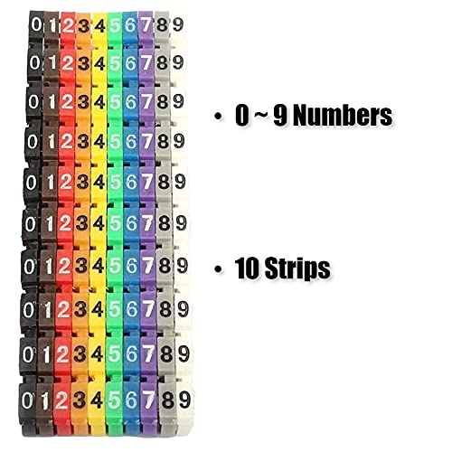 Kabellabel, digitaal clip gecodeerd etiket met 0~9 cijfers, gekleurde plastic kabelmarkering, type C, druppelvrij (2,5 mm2, 100 stuks) 5