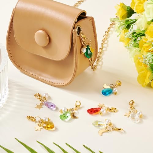 20 stuks Teardrop Glass Bedels Facet Diverse kleuren Crystal Bangling Charms Star Moon Charms Kralen Kralen Lobster Clasps voor DIY Vrouwen, Metaalglas, Geen edelsteen
