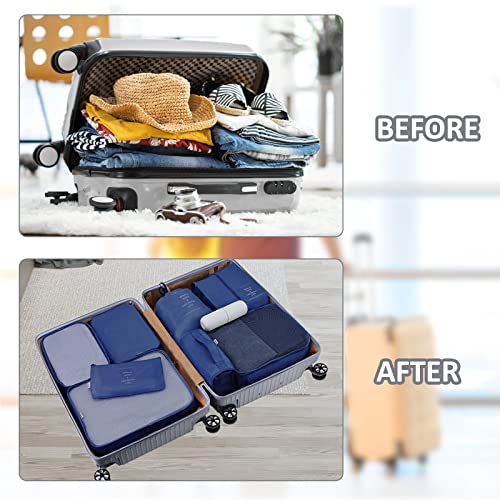 Koffer Organisator Set, Verpakking Kubus voor Kleding, Kleding Tassen voor Koffer, 9-Piece Waterdichte Verpakking Kubus, Koffer Organisator, Suit Bags Set met Cosmetic Bag (Tibetan Blue) 5