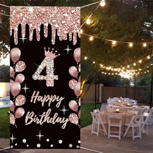 4e verjaardag decoratie voor meisjes gelukkig 4e verjaardag poster deur banner rozeold stof teken muur / deur banner 4e verjaardag achtergrond banner meisjes verjaardag feest welkom teken 4