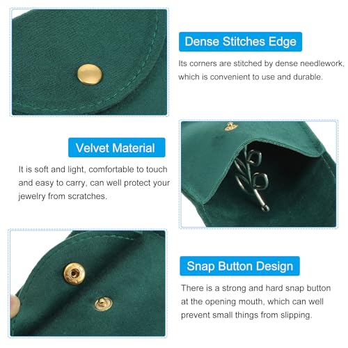 20 stuks sieraden zakje, 7 x 7,5 cm, zachte fluwelen zakjes met drukknop, draagbare opslag voor ringen ketting armband oorbel horloge donkergroen 3