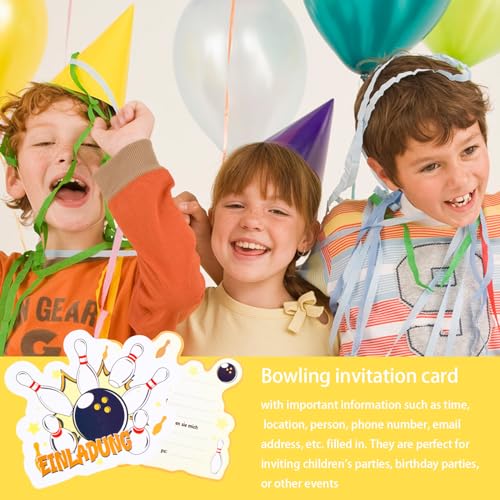 12 stuks uitnodigingskaarten, kinder bowlingset, feestuitnodigingen voor kinderen, bowling uitnodigingskaarten met enveloppen, 16,2 x 11,5 cm, uitnodiging voor kinderen 3