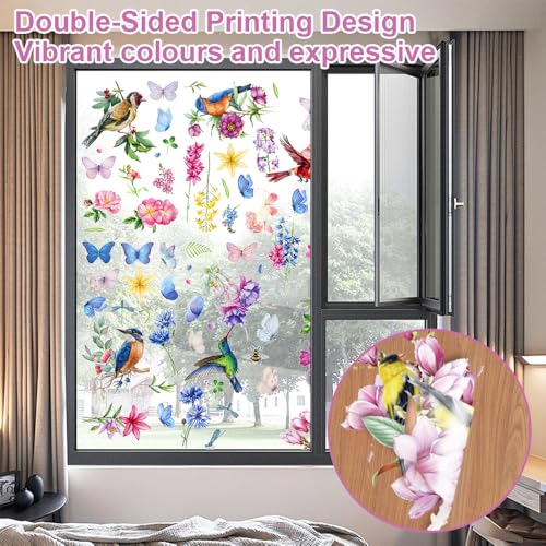 9 Vellen Venster foto's, Dubbelzijdige Venster Stickers Vogel, Glazen Venster Deuren Venster Stickers, Lente Zomer Wilde Bloemen Venster, Venster Foto's Lente, Voor de lente Decoratie 5