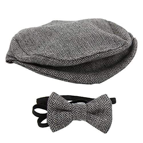Flat Cap Gentleman Hat Bowtie Photography Prop Pas geboren Baby Fotografie Props Hat met Bow Tie Set(donker grijs)