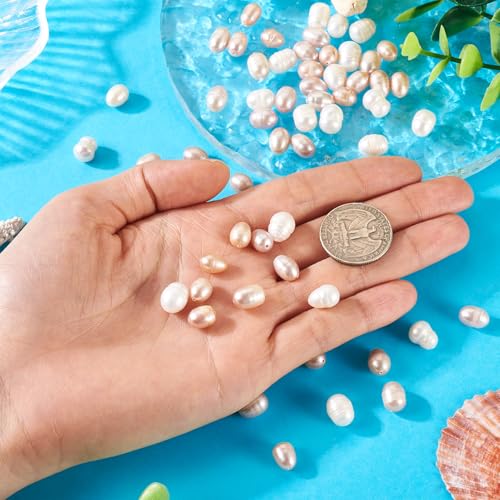 60 st Natuurlijke zoetwaterparels, 6-9 mm breed, ovale rijstvorm voor DIY Kettingen, armbanden, bruiloften, ambachten, sieraden, gat: 0.8 5