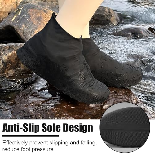 4 Pairs Siliconen Overschoenen Maat L (38-46), Herbruikbare Siliconen Regenhoes, Non-slip Waterdichte Schoenhoes Siliconen Schoenhoes voor Regen, Sneeuw, Muddy Roads (Zwart) 5