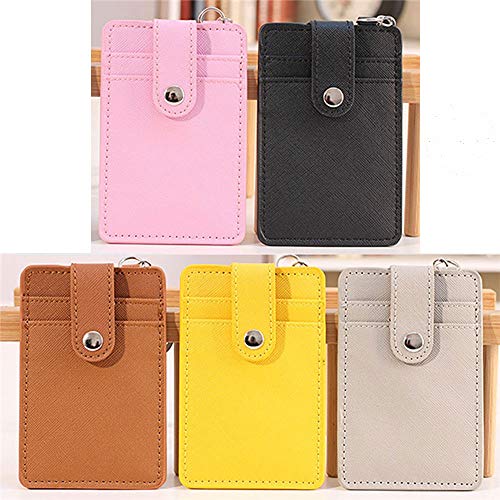 Solid Color Slots Badgehouder PU Lederen ID-kaarthouder sleutelhanger portemonnee (Inclusief ID-badgehouder en sleutelring) 4