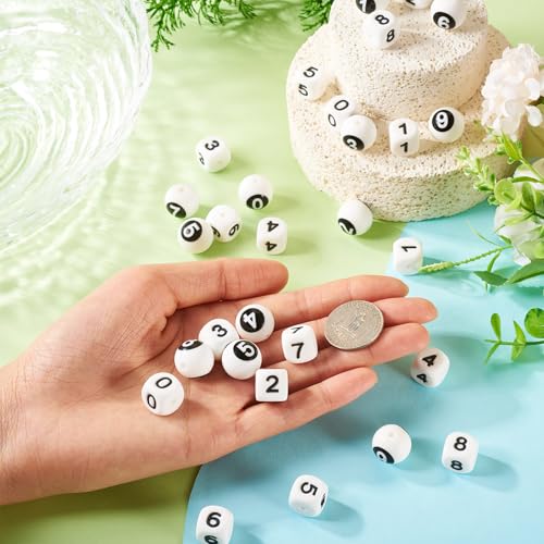 40 st Siliconen kralen met nummer 0-9 Ronde en Kubus Siliconen Spacer Kralen Aantal Rubber Kralen Focal Kralen 12mm Vierkant/15mm Ronde Aantal Kralen voor DIY Sieraden 5