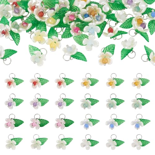 Glazen bloem bedels edelsteen & hars bloem blad hangers kleurrijke bloemen fruit kraal bengelen bedels voor doe-het-zelf oorbel armband ketting sieraden maken