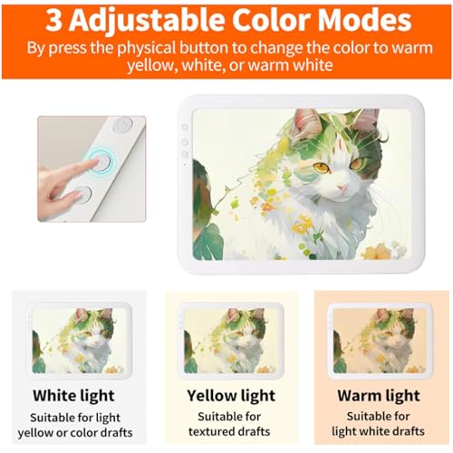Light Box voor Traceren, LED-lichtpad verstelbaar 6 Helderheidsniveau Lightbox 3 Kleur Temperatuurmodus Lichtbord voor tekenen, schilderen, Schetsen 13.78 X 10.24 Inch (Plastic 3