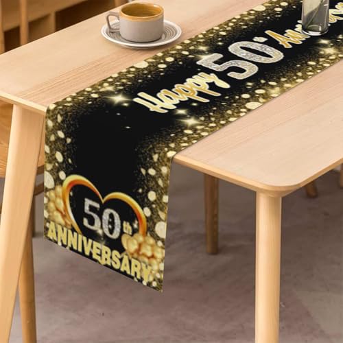 Tafelloper Happy 50th Anniversay Tafelloper, 50e verjaardag keuken ettafel inrichting textiel inrichting voor thuis