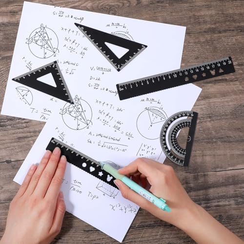5 Stuk aluminium Legering Liniaal set, Metaal Geometrie Driehoek Liniaal set, Liniaal Protractor set voor studenten, leraren, ingenieurs en ontwerpers 4