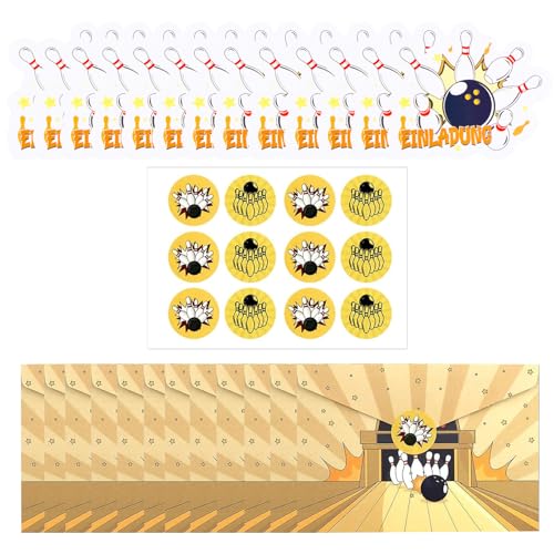 12 stuks uitnodigingskaarten, kinder bowlingset, feestuitnodigingen voor kinderen, bowling uitnodigingskaarten met enveloppen, 16,2 x 11,5 cm, uitnodiging voor kinderen