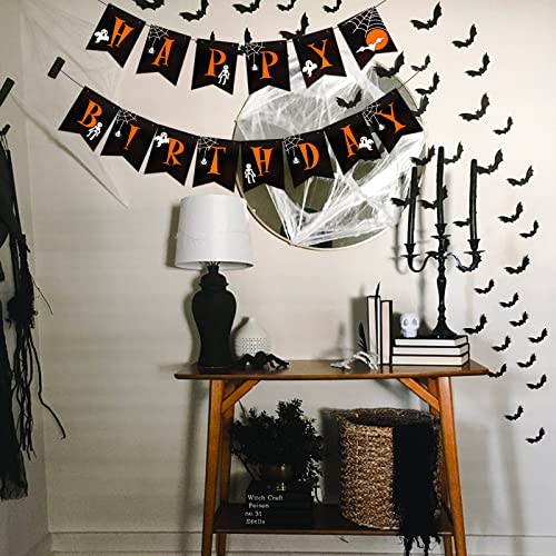 Happy Birthday Scary Ghost Banner met 60 stuks Bat Stickers Halloween Pompoen Banner voor Halloween Zombie Vampire Party Decoraties 5