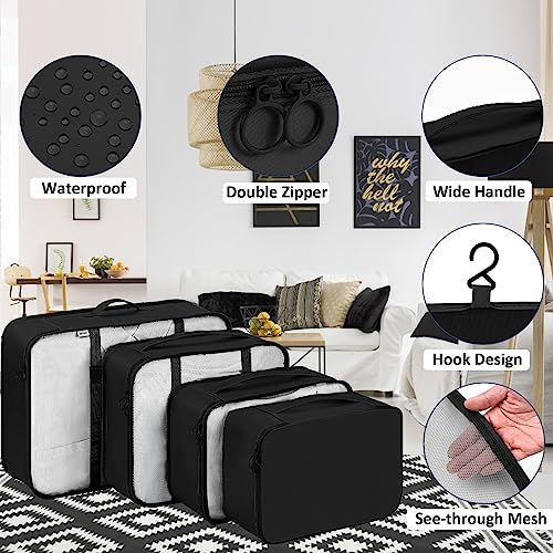 Koffer Organisator Set, Kleding verpakking tassen, Kleding tassen voor koffer, 9-Piece waterdichte verpakking tassen, koffer Organisator, pak tassen Set met cosmetische tas, Schoen zak (zwart) 3