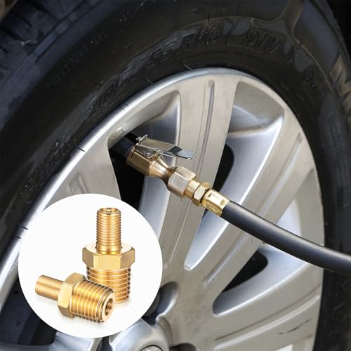2PCS Brass Air Inflator Adapter, 1/4" NPT Male to Standard Schrader Valve, Valve Connector voor Compressor, Portable Air Slang, Band Inflator, Bags Spring Suspension 4