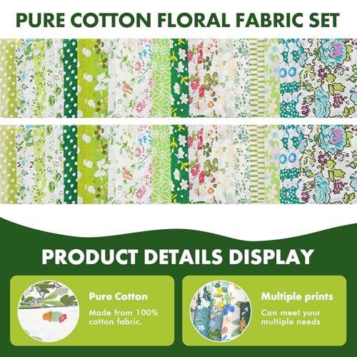 40 Rolls Katoen Quiltstof Bloempatronen, 20 Styles Pre-Cut 2.5 x 19.69 Inch Groene stoffen Strips 6x50cm, 2 Rolls Per Design voor DIY Crafts Naaien, Poppenkleding