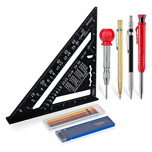 Multifunctionele Carpenter Hoek, 180mm, Carpenter Hoek, Protractor, Stop Hoek met Deep Hole Mark, Potlood Refills, Grain Tools, Metaal Potlood