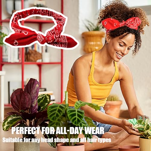 6 stukken Elastische Paisley Bandanas Boho Knot Retro hoofdbanden Breed verstelbaar haar boog decoratie leuke konijn oor hoofdbanden accessoires voor meisjes vrouwen Yoga make-up sport 4