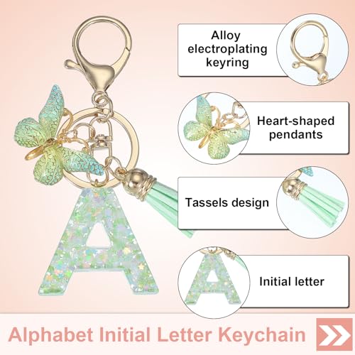 Alfabet eerste brief sleutelhanger, Hars leuke sleutelhanger met tassels vlinder brief hanger Charm 3