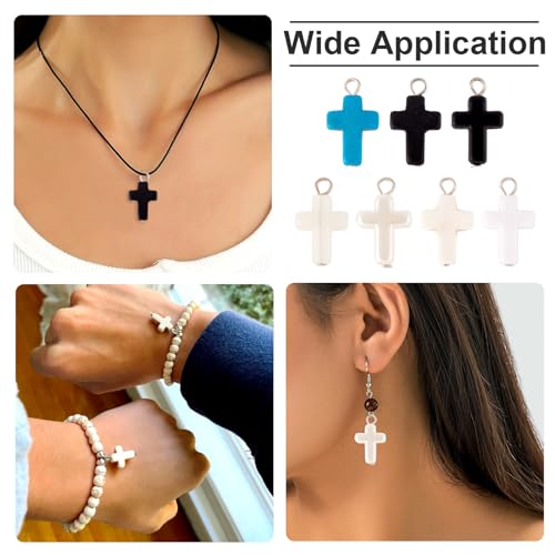 70 Stuks Diverse Kruis Bedels Crucifix Turkoois Hangers Lichtgevende Transparante Parel Acryl Dangle Bedels voor Rozenkrans maken Pasen sieraden DIY oorbellen ketting armband accessoire 3