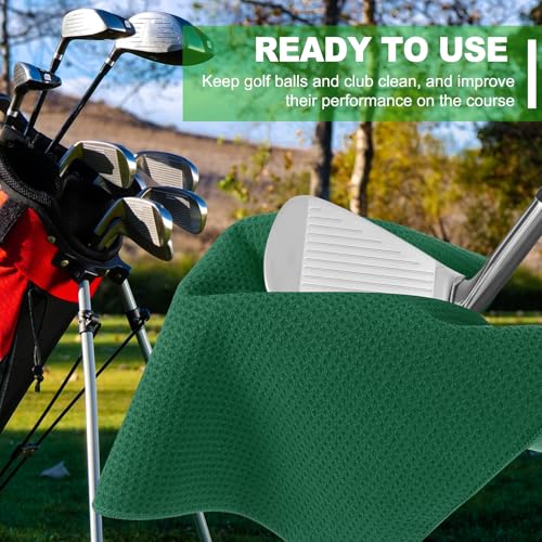 24"x16" Microfiber Golf Handdoek, 3 Pack Tri-Fold Golf Handdoeken Wafelpatroon Handdoeken Absorptie met D-clip, haak en lusbijlage, zwart/grijs/donker groen 5