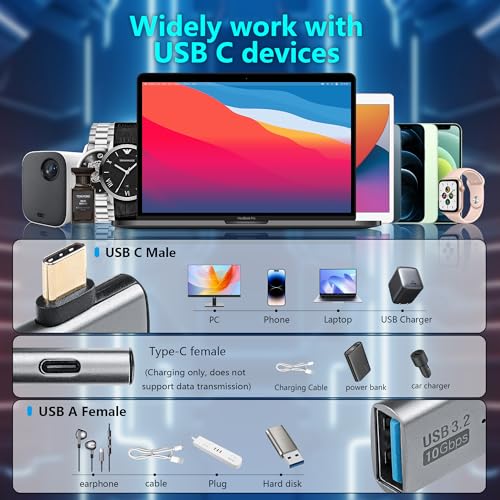 USB C naar USB 3.2 10 Gbit/s Type-C naar USB Een vrouwelijke OTG Adapter en PD 100W Power Adapter voor Laptop, Tablet, Telefoon - Grijs 4