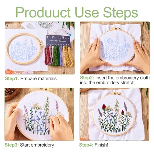 BB borduurkit voor beginners - 3 stijlen 3D bloem planten borduursel Starter Kit - Inclusief hoepel, draad, gereedschap en instructies - Unisex - Alle leeftijden 5