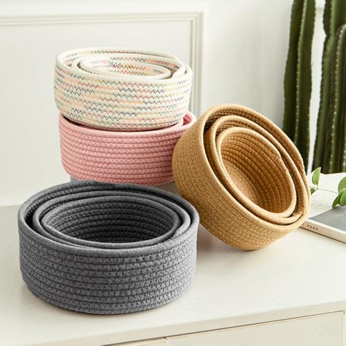 1 Piece Ronde Opbergmand, Gevlochten Katoenen Tap, Wrap Kast van laden, Organisator, Badkamer Organizer, Baby Speelgoed Organisator, voor Babykamer, Slaapkamer, Woonkamer, Wasruimte, Roze, S 3