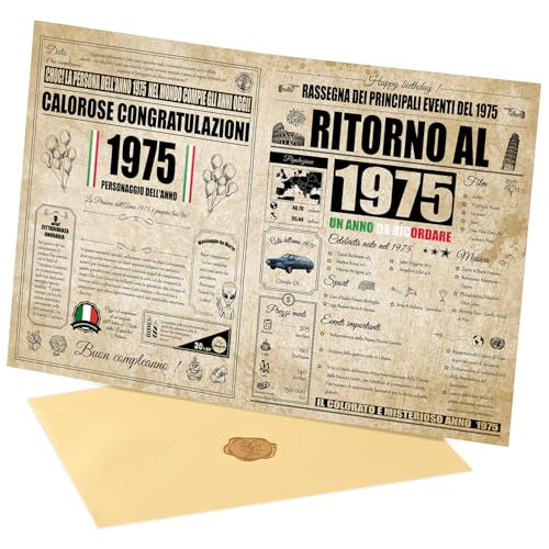 Biglietto Auguri Compleanno 50 Anni - Personalizzata Idea Regalo Compleanno Originals for Uomo e Donne, Biglietti di Auguri Vintage with Busta for Mamma, Papà, Amico, Famiglia, Nonno (1975)