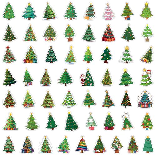Kerstboom Sticker Set Stickers voor tieners Volwassenen 50 stuks Kerstboom Waterdichte Vinyl Stickers Automotor Fiets Skateboard Snowboard Bagage Laptop Koffer Helm Motorfiets