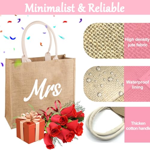 Bruidstas, Eenvoudige en Betrouwbare Jute Bag, Cadeautas voor Trouw, Verloving, Huwelijksreis, Geschikt voor Winkelen, Picknick, Strand en Vakantie, Bruin 3