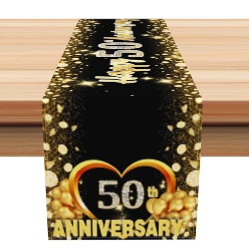 Tafelloper Happy 50th Anniversay Tafelloper, 50e verjaardag keuken ettafel inrichting textiel inrichting voor thuis